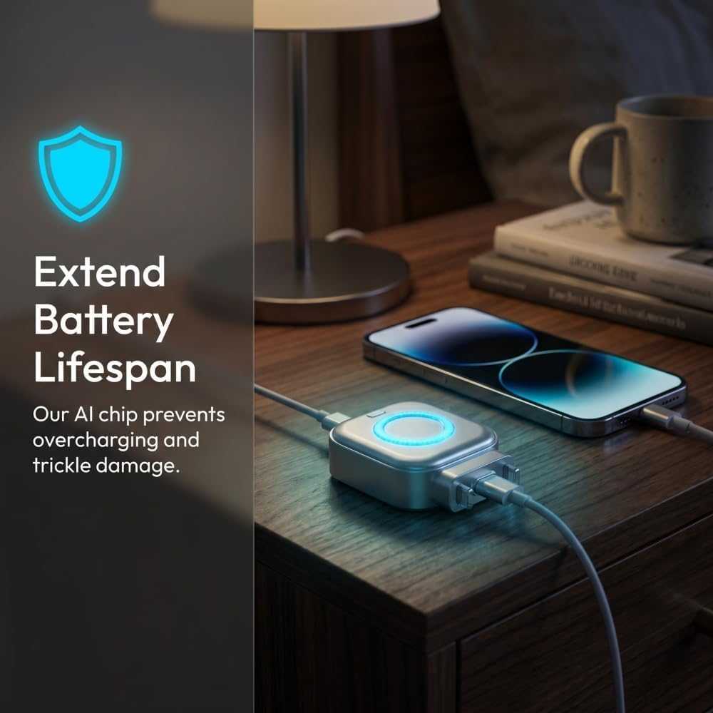 AI Smart Auto-Stop Charging Adapter charging a USB-C device