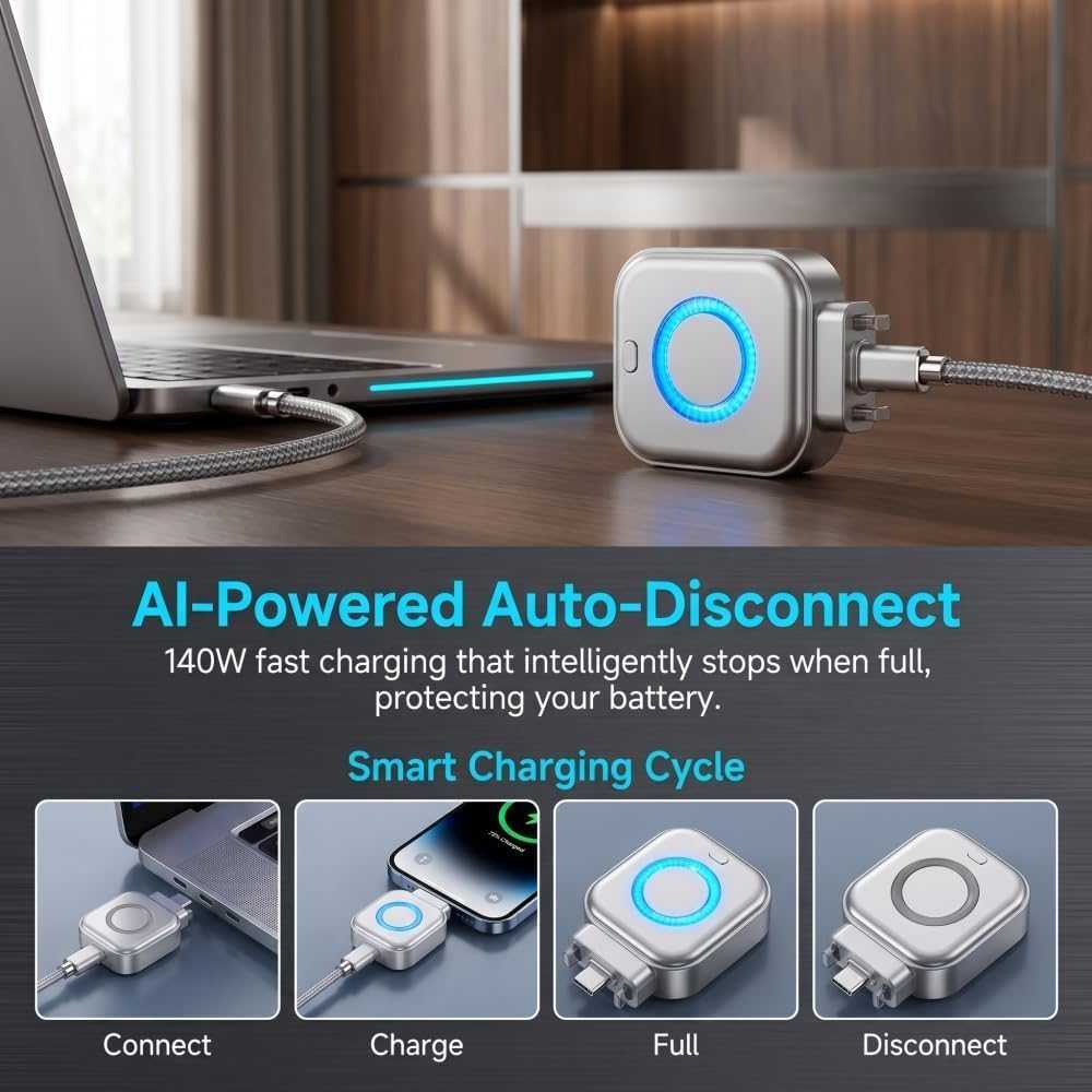 AI Smart Auto-Stop Charging Adapter fire-resistant compact build