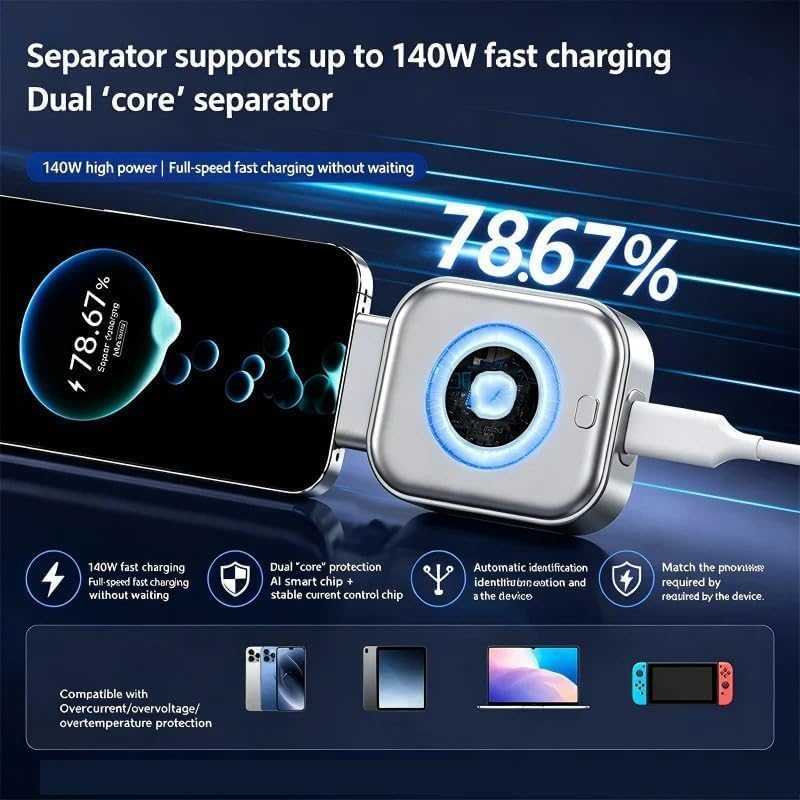 AI Smart Auto-Stop Charging Adapter compact travel size in hand