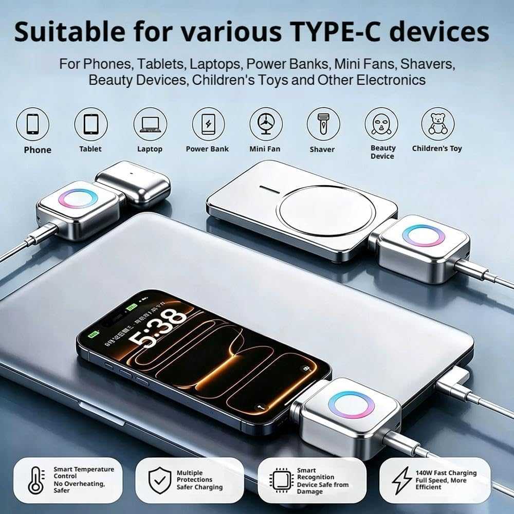 AI Smart Auto-Stop Charging Adapter dual-mode smart sensing indicator