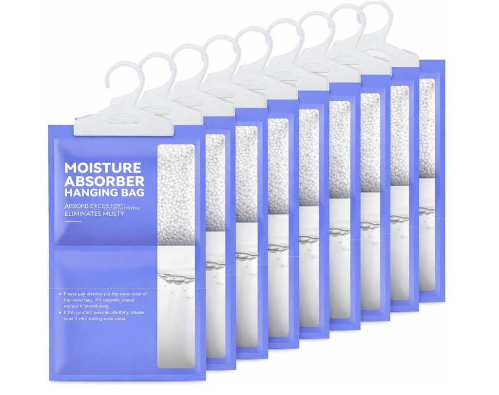 Moisture Absorber Hanging Bags for Closet & Wardrobe – Dehumidifier, Moisture & Odor Remover (10 Pack).