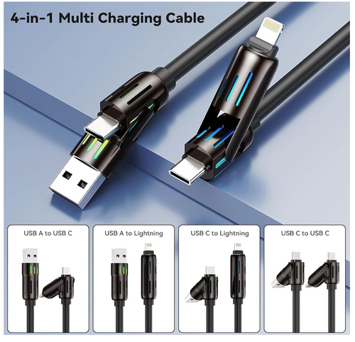4-in-1 multi USB charging cable connectors close up