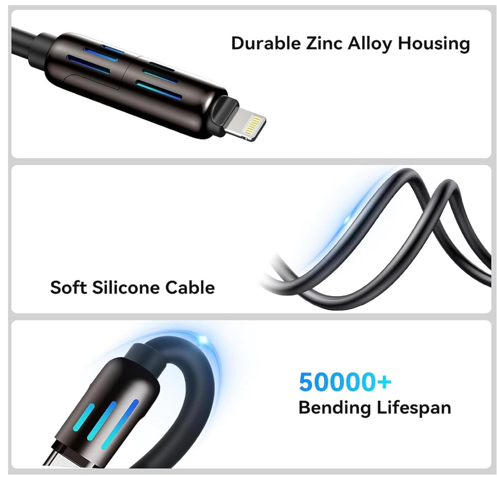 4-in-1 multi USB charging cable coiled for storage