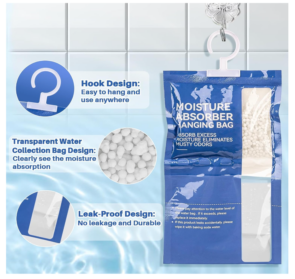 Moisture Absorber Hanging Bags for Closet & Wardrobe – Dehumidifier, Moisture & Odor Remover (10 Pack).
