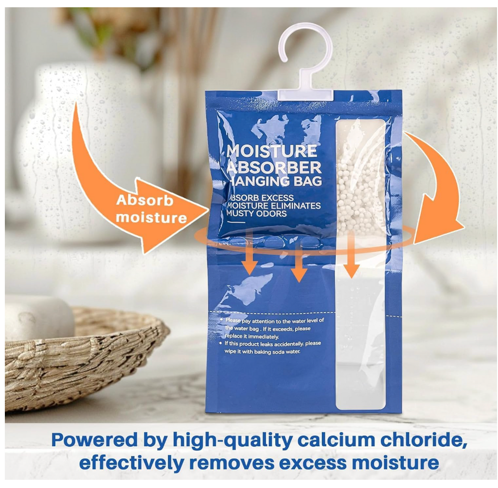 Moisture Absorber Hanging Bags for Closet & Wardrobe – Dehumidifier, Moisture & Odor Remover (10 Pack).