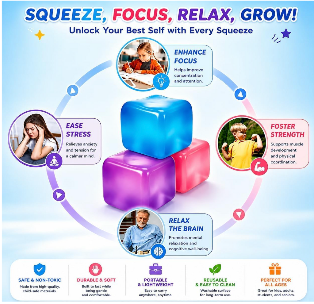 Cube Squishy Stress Relief Fidget Toy for Kids & Adults.