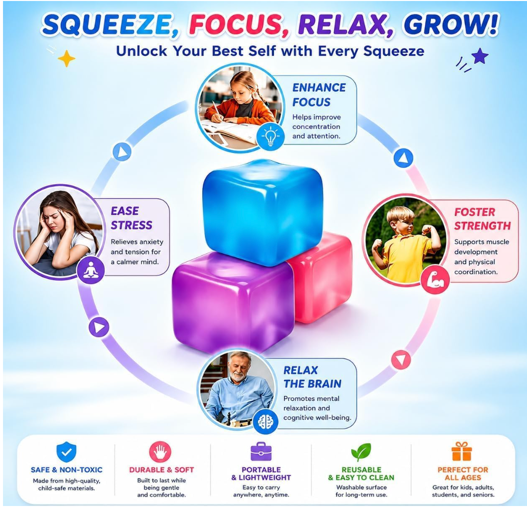 Cube Squishy Stress Relief Fidget Toy for Kids & Adults.